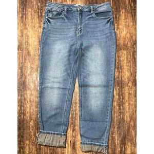 KanCan Sz 15/31 Rolled Plaid Cuff Distressed High Rise Jeans